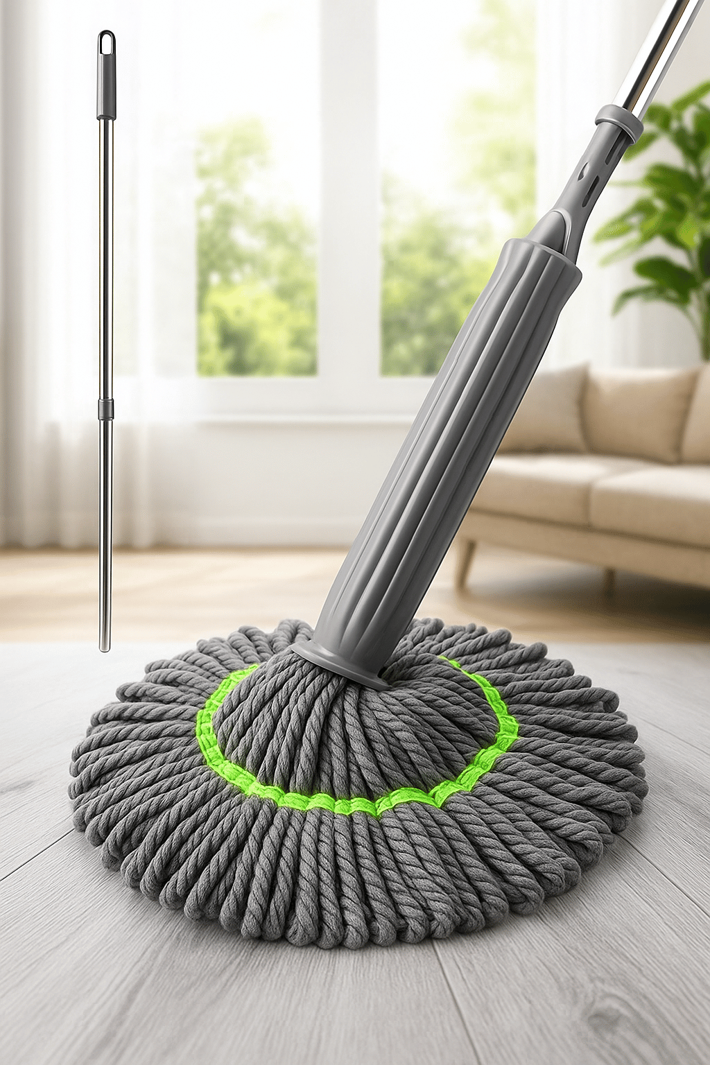 Trenzio 360° Spin Bamboo Mop | Self-Wringing, Reusable Microfiber Pad 🌱